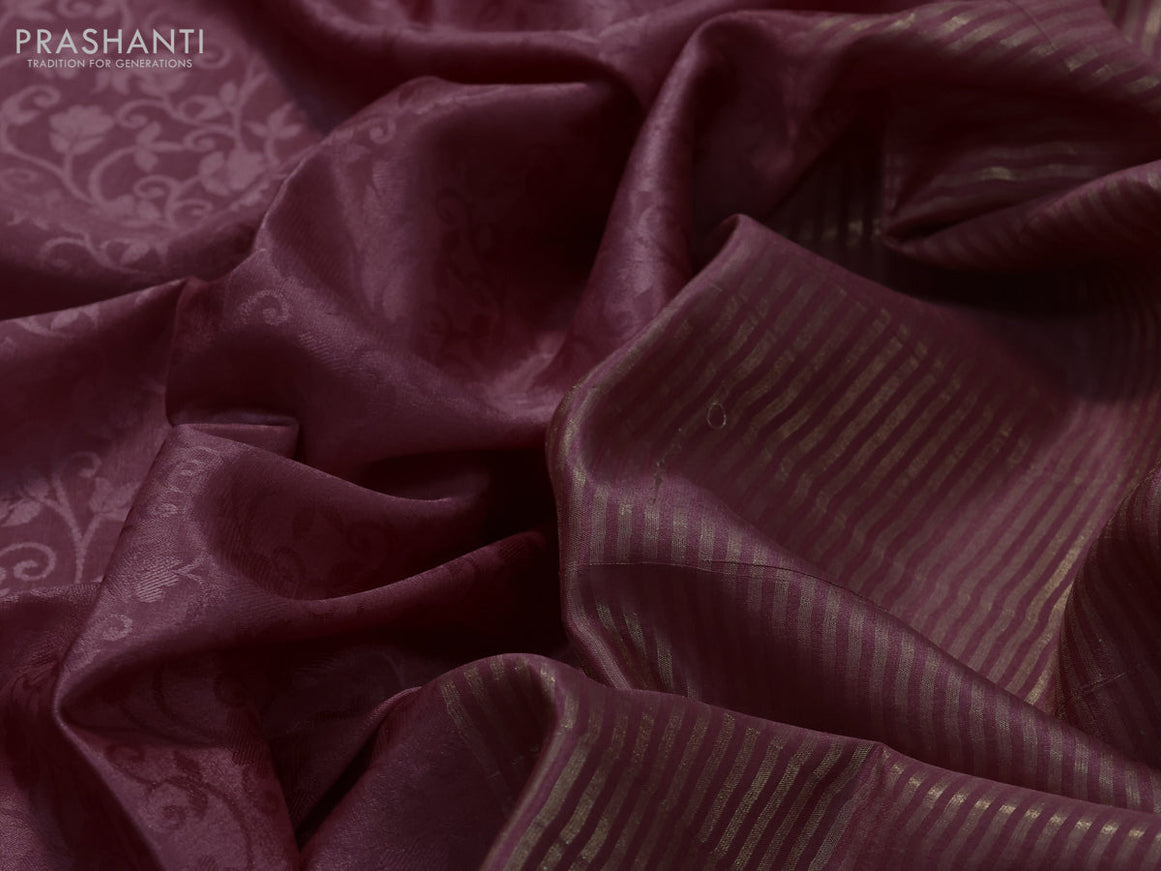 Pure mysore silk saree rosy brown with allover self emboss and zari woven border