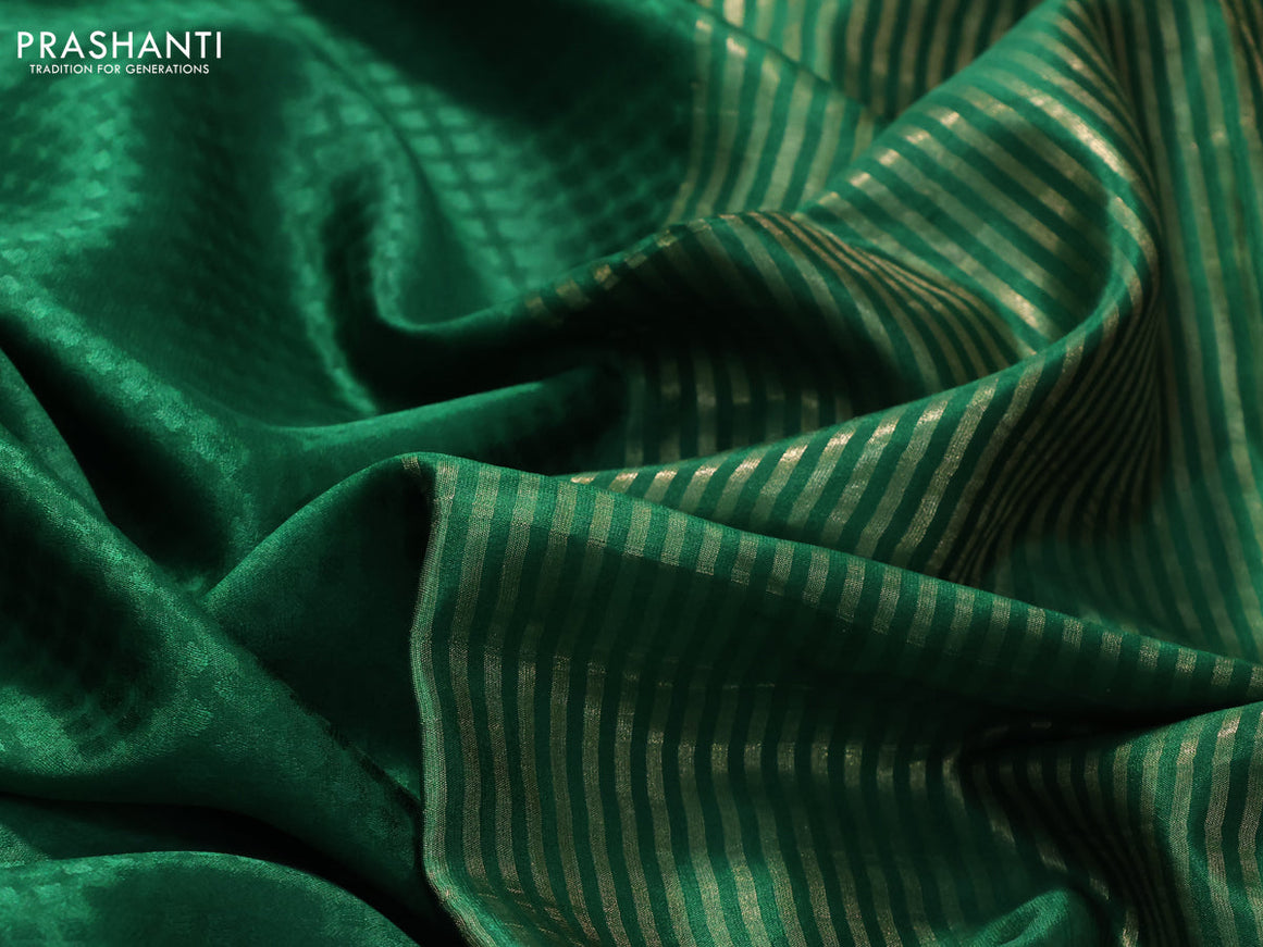 Pure mysore silk saree dark green with allover self emboss and zari woven border