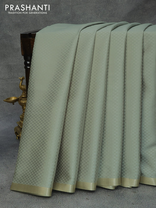 Pure mysore silk saree grey shade with allover self emboss and zari woven border