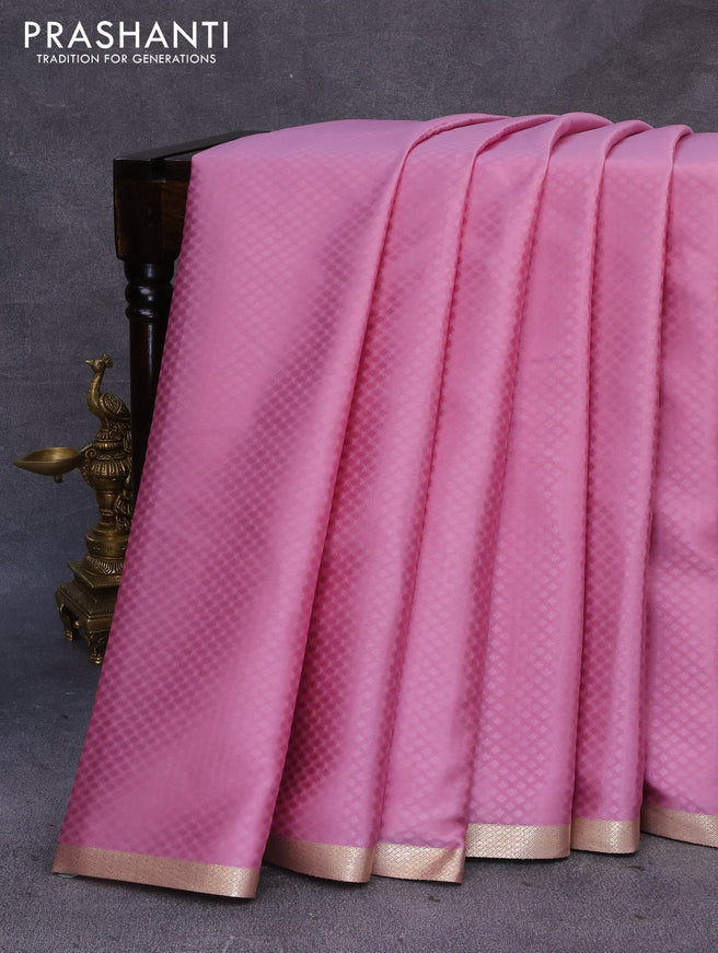 Pure mysore silk saree mauve pink with allover self emboss and zari woven border