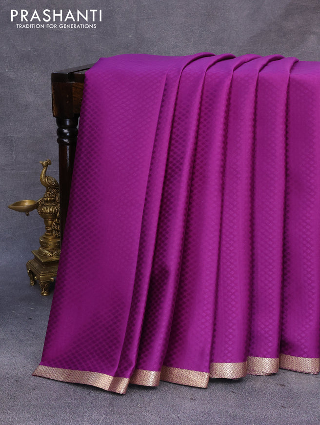 Pure mysore silk saree purple with allover self emboss and zari woven border