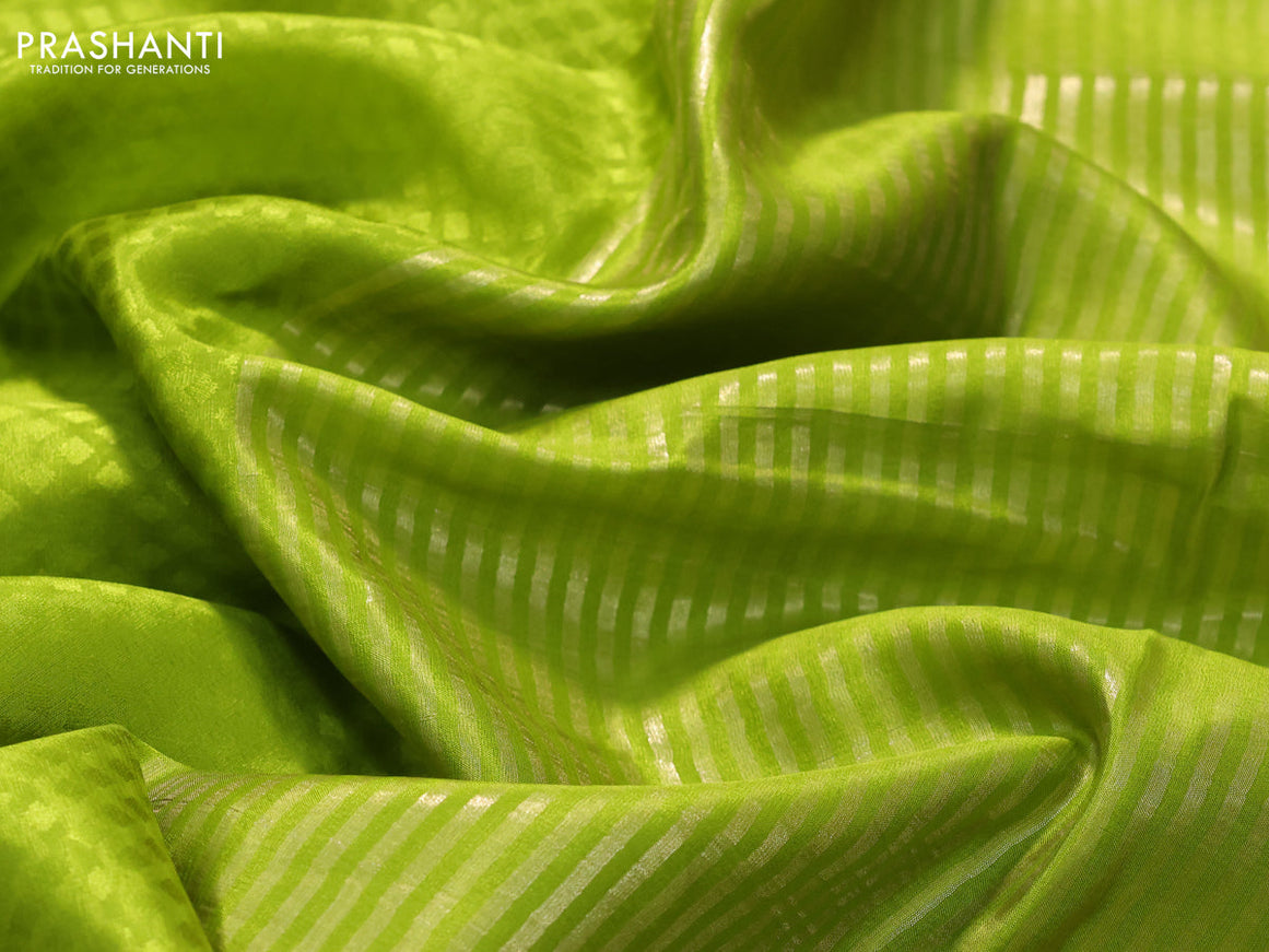 Pure mysore silk saree light green with allover self emboss and zari woven border