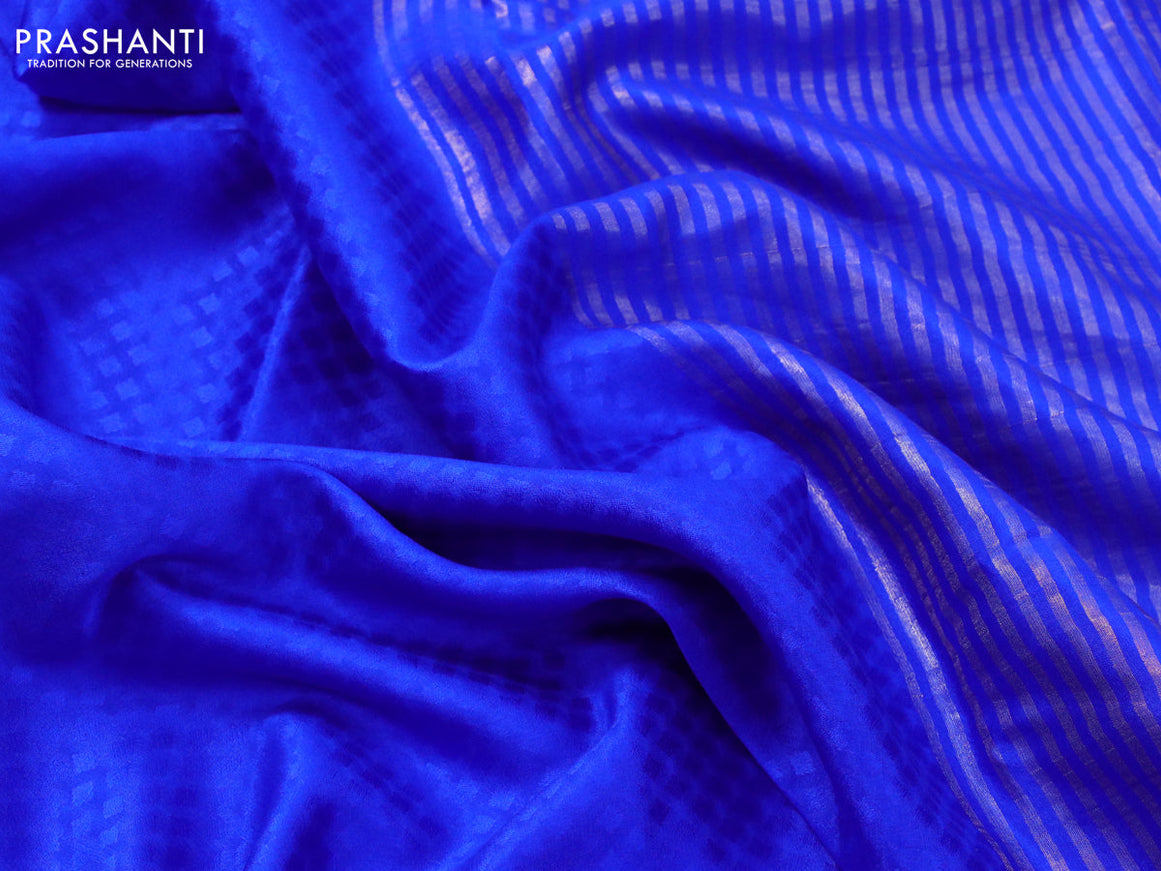 Pure mysore silk saree royal blue with allover self emboss and zari woven border
