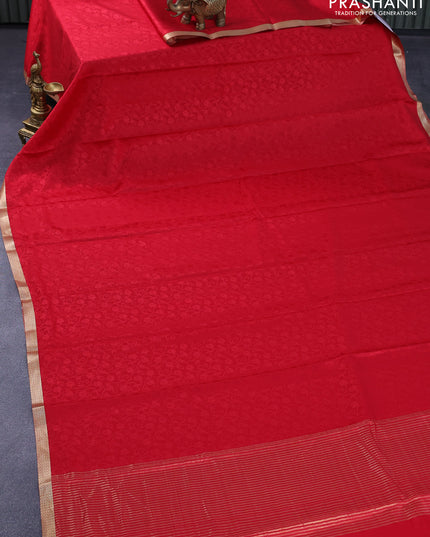 Pure mysore silk saree red with allover self emboss and zari woven border