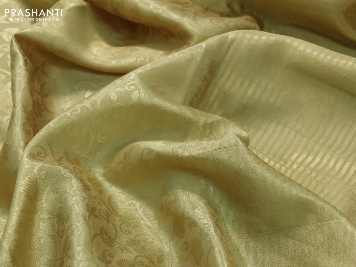 Pure mysore silk saree elaichi green with allover self emboss and zari woven border