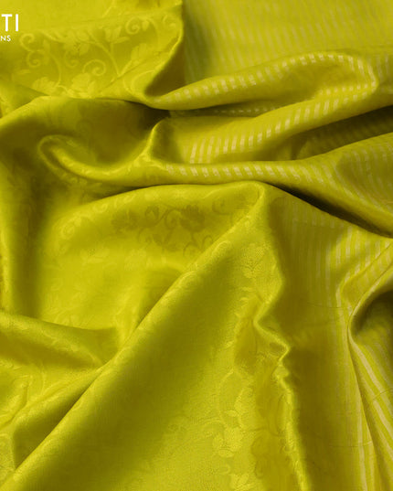 Pure mysore silk saree lime yellow with allover self emboss and zari woven border