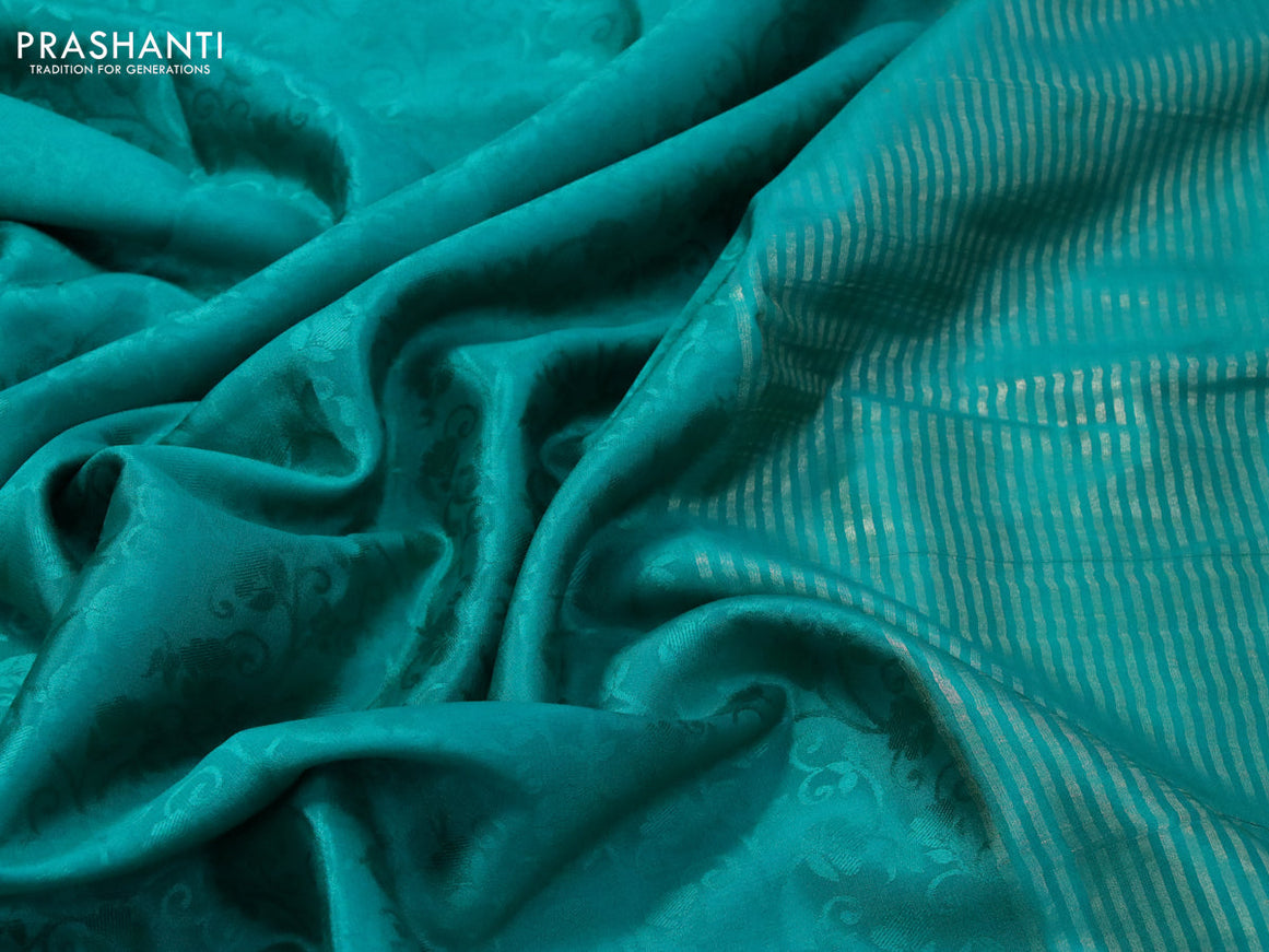 Pure mysore silk saree teal green with allover self emboss and zari woven border