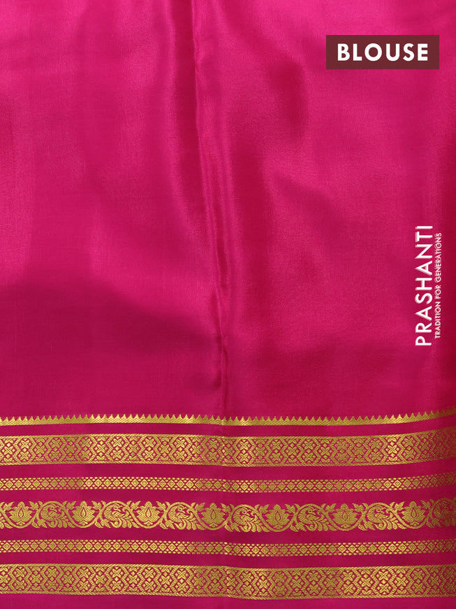 Pure mysore silk saree cream and pink with plain body and zari woven border