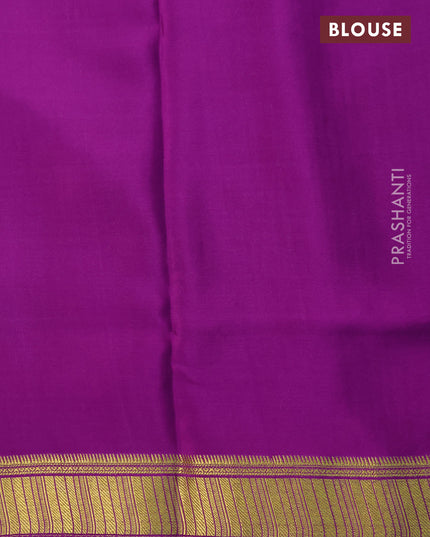 Pure mysore silk saree teal blue and purple with allover zari checked pattern and zari woven border