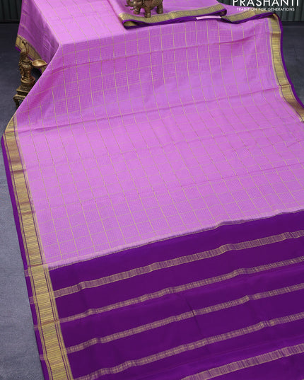 Pure mysore silk saree lavender and violet with allover zari checked pattern and zari woven border