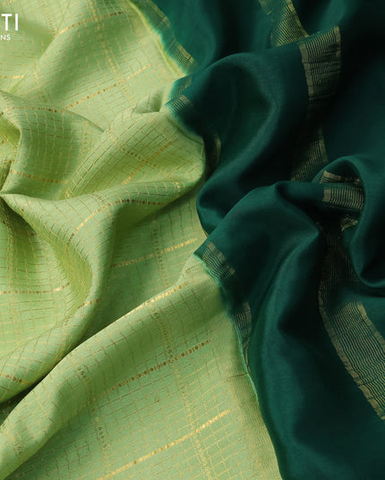 Pure mysore silk saree pista green and green with allover zari checked pattern and zari woven border
