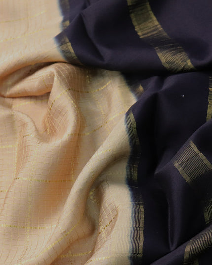 Pure mysore silk saree sandal and black with allover zari checked pattern and zari woven border