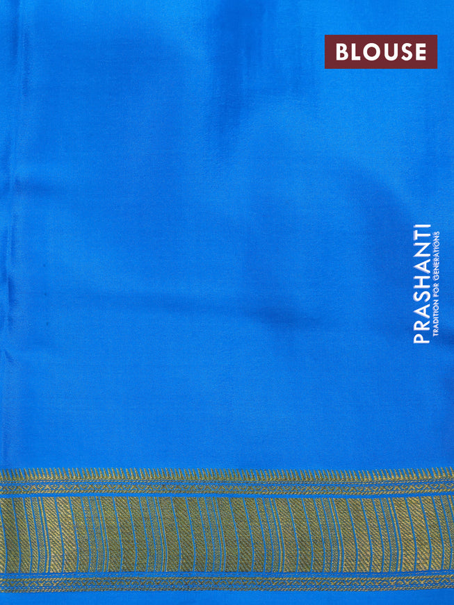 Pure mysore silk saree purple and cs blue with allover zari checked pattern and zari woven border
