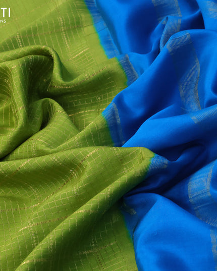 Pure mysore silk saree light green and cs blue with allover zari checked pattern and zari woven border