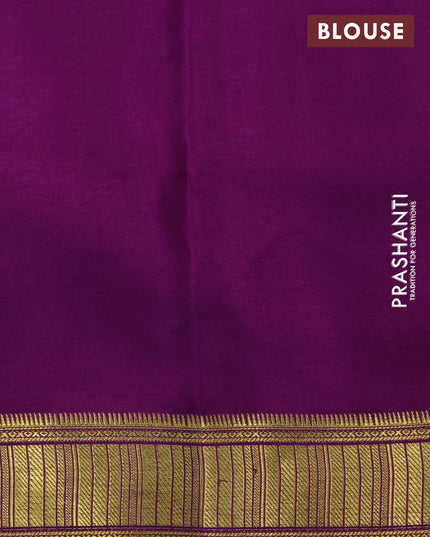 Pure mysore silk saree peach orange and purple with allover zari checked pattern and zari woven border