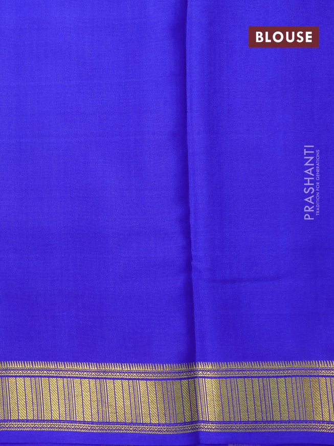 Pure mysore silk saree maroon and blue with allover zari checked pattern and zari woven border