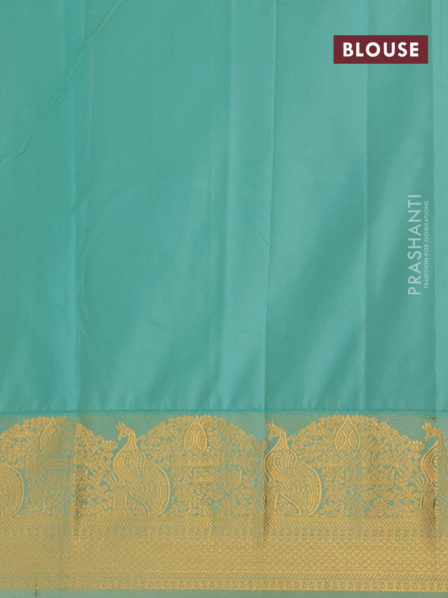 Semi kanjivaram silk saree deep purple and teal green shade with allover zari weaves & buttas and zari woven korvai border