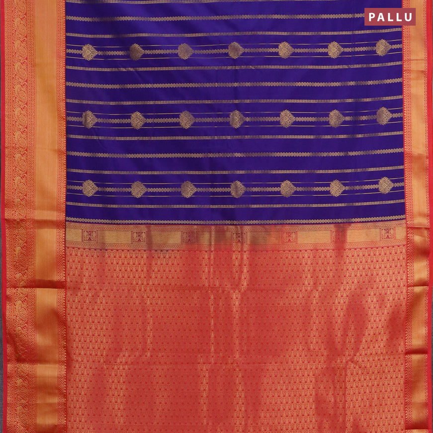 Semi kanjivaram silk saree blue and dual shade of pink with allover zari weaves and long zari woven korvai border