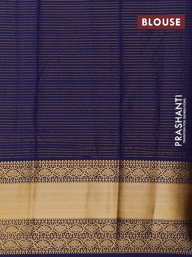 Semi kanjivaram silk saree pastel shade and navy blue with allover zari checks & buttas and long zari woven korvai border