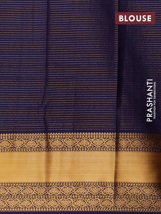 Semi kanjivaram silk saree dual shade of blue and navy blue with allover zari checks & buttas and long zari woven korvai border