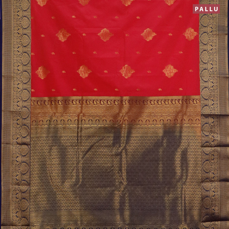 Semi kanjivaram silk saree dark pink and navy blue with zari woven buttas and zari woven korvai border