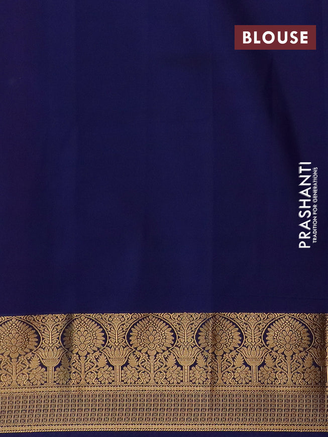 Semi kanjivaram silk saree dark pink and navy blue with zari woven buttas and zari woven korvai border