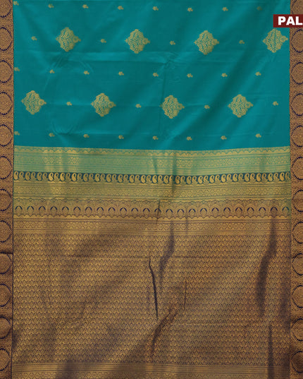 Semi kanjivaram silk saree teal green and blue with zari woven buttas and zari woven korvai border