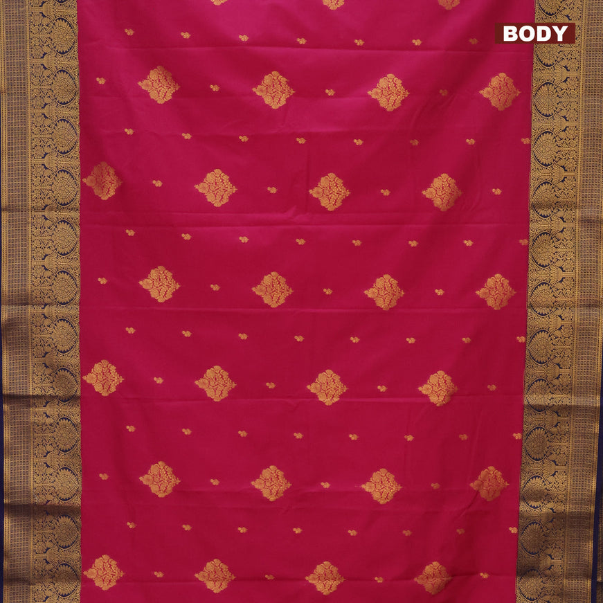 Semi kanjivaram silk saree magenta pink and blue with zari woven buttas and zari woven korvai border