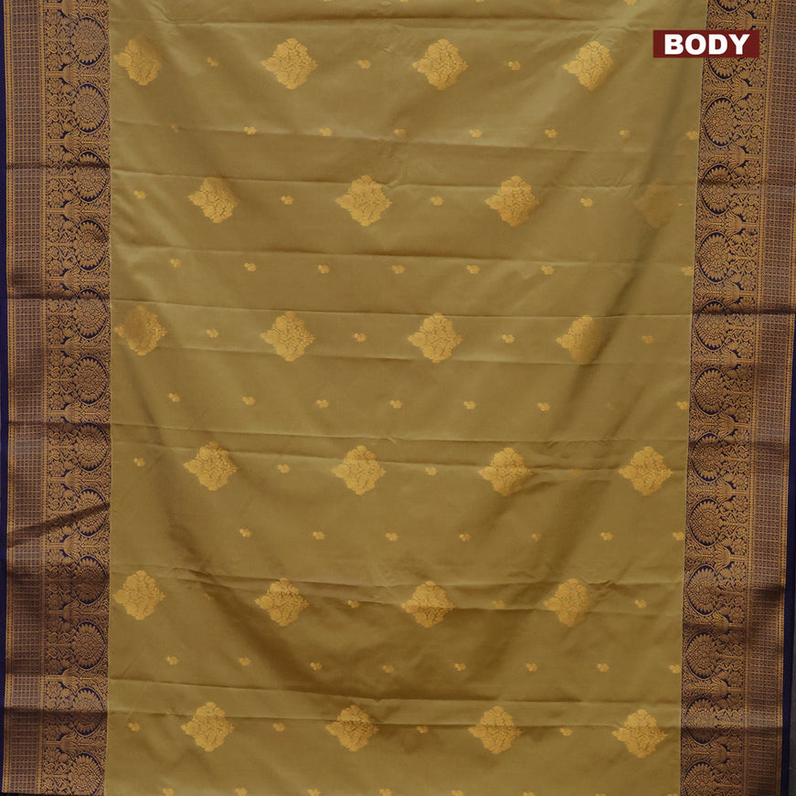 Semi kanjivaram silk saree elaichi green and blue with zari woven buttas and zari woven korvai border