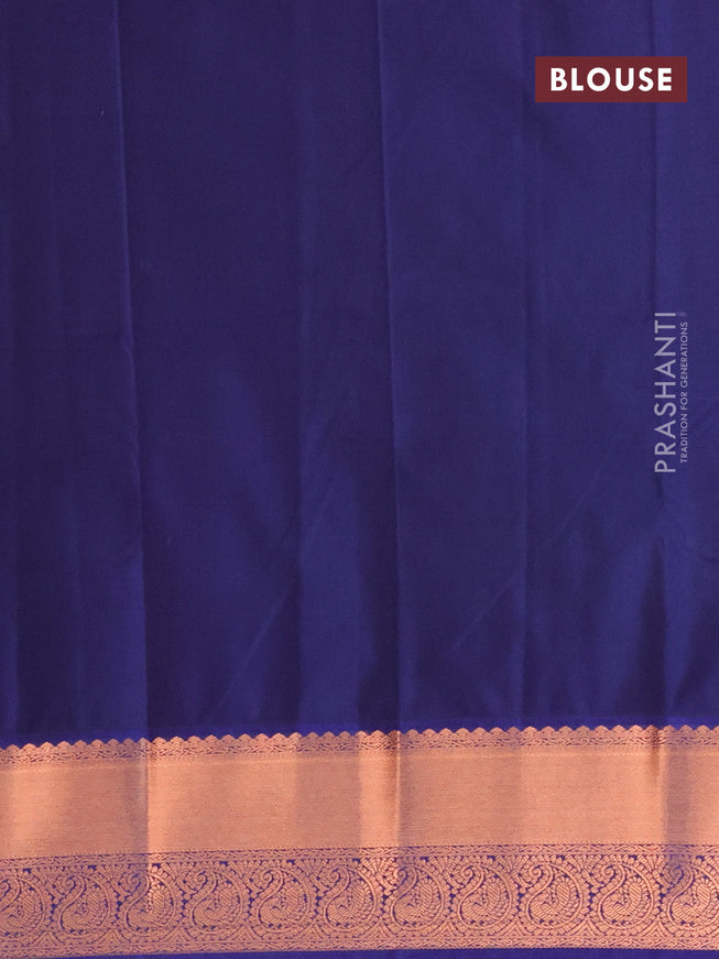 Semi kanjivaram silk saree purple and blue with copper zari woven paisley buttas and copper zari woven korvai border