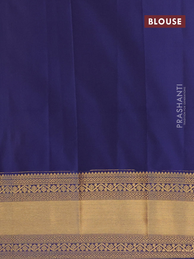 Semi kanjivaram silk saree mustard yellow and blue with allover zari checks & buttas and zari woven korvai border