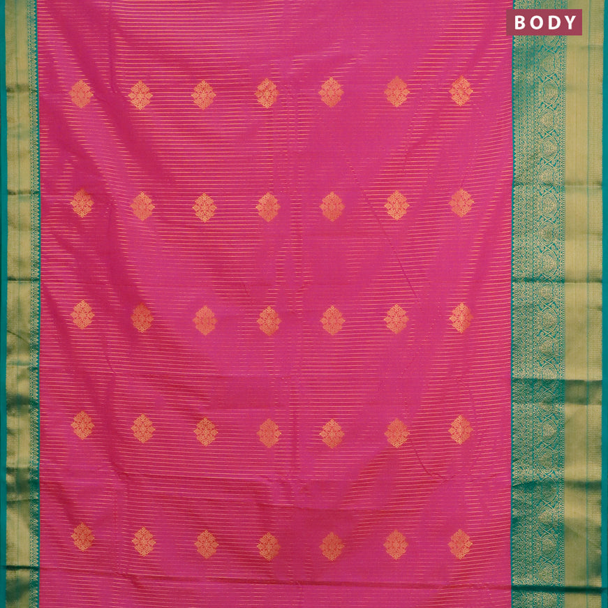 Semi kanjivaram silk saree pink and teal green with allover zari weaves & buttas and zari woven korvai border