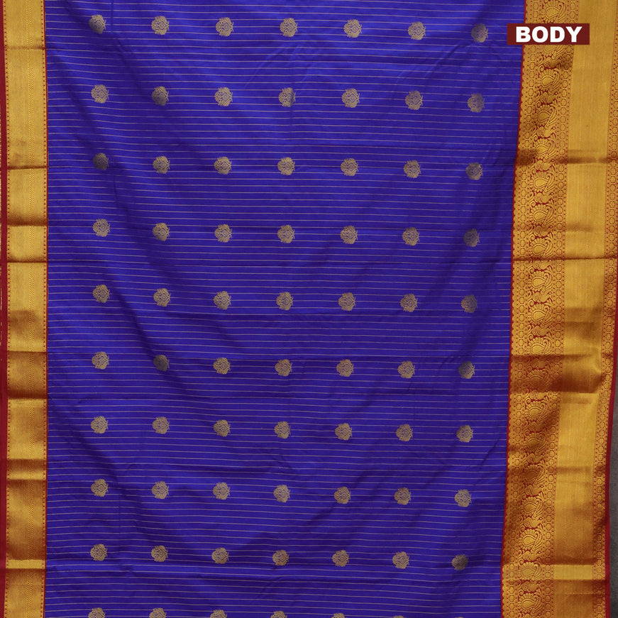 Semi kanjivaram silk saree blue and maroon with allover zari weaves & buttas and zari woven korvai border