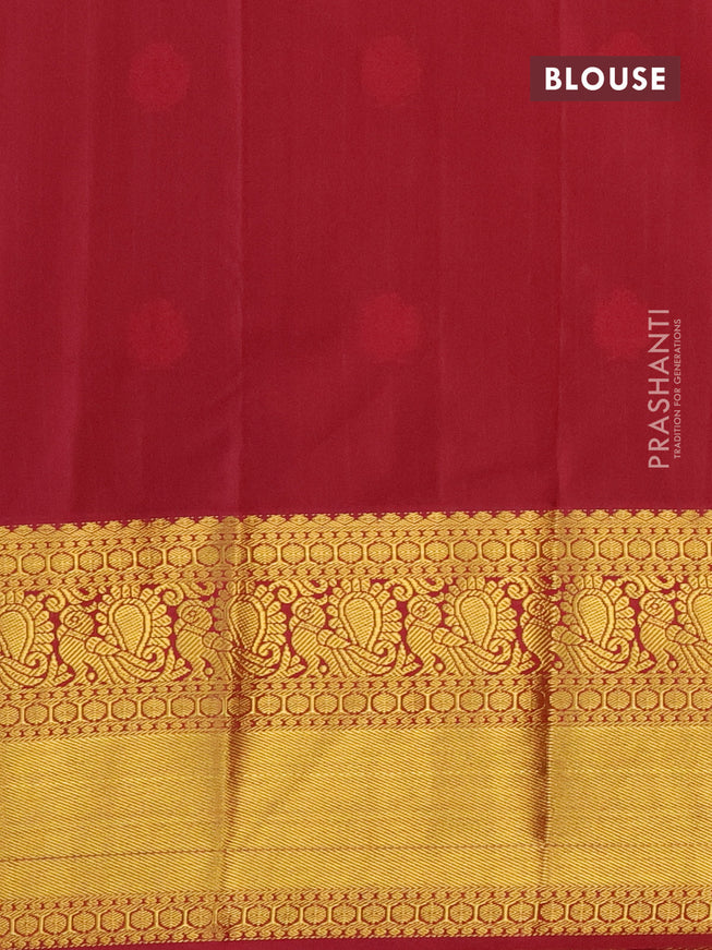 Semi kanjivaram silk saree blue and maroon with allover zari weaves & buttas and zari woven korvai border