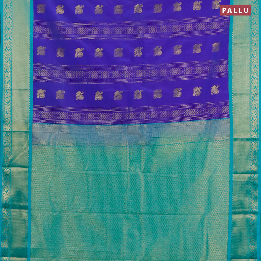 Semi kanjivaram silk saree blue and teal blue with allover zari weaves & buttas and zari woven korvai border