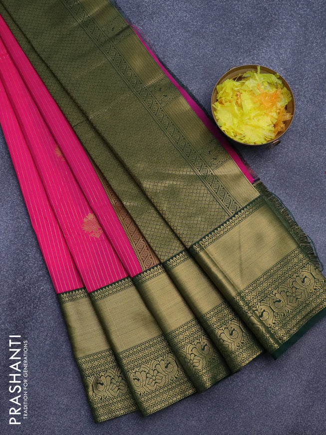 Semi kanjivaram silk saree pink and green with allover zari weaves & buttas and zari woven korvai border