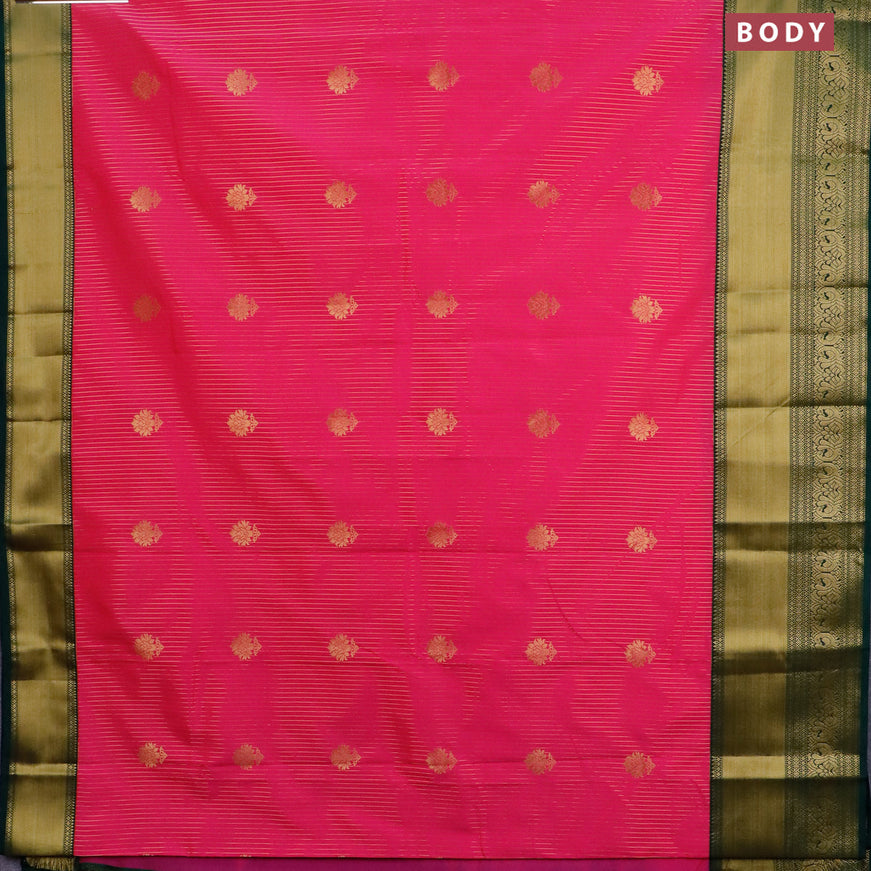 Semi kanjivaram silk saree pink and green with allover zari weaves & buttas and zari woven korvai border