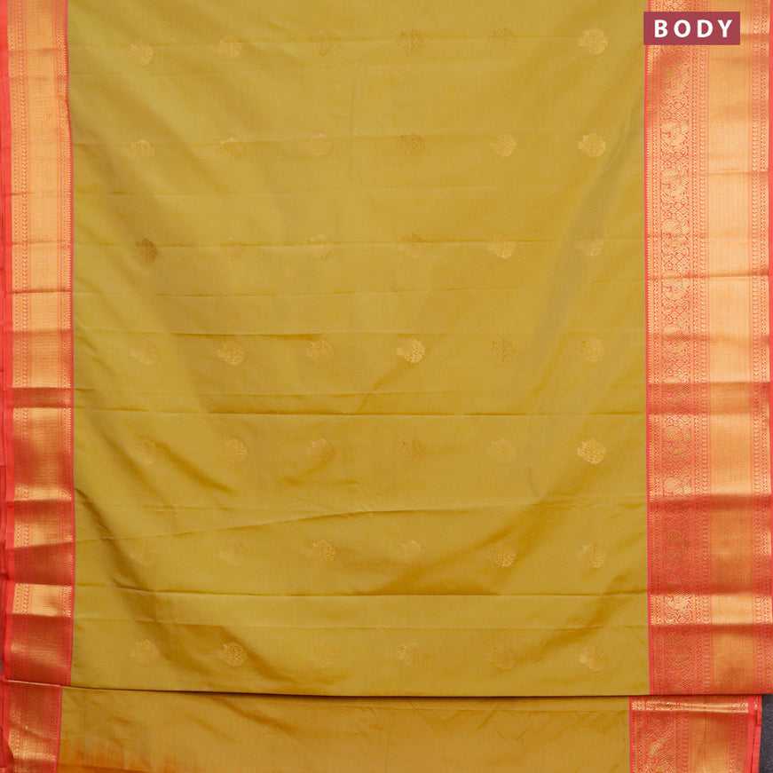 Semi kanjivaram silk saree sandal and peach pink with zari woven buttas and zari woven korvai border