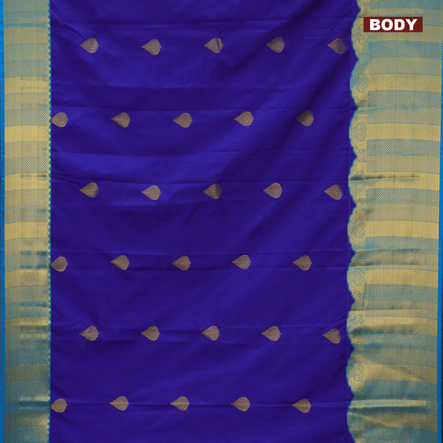 Semi kanjivaram silk saree blue and cs blue with zari woven buttas and zari woven korvai border