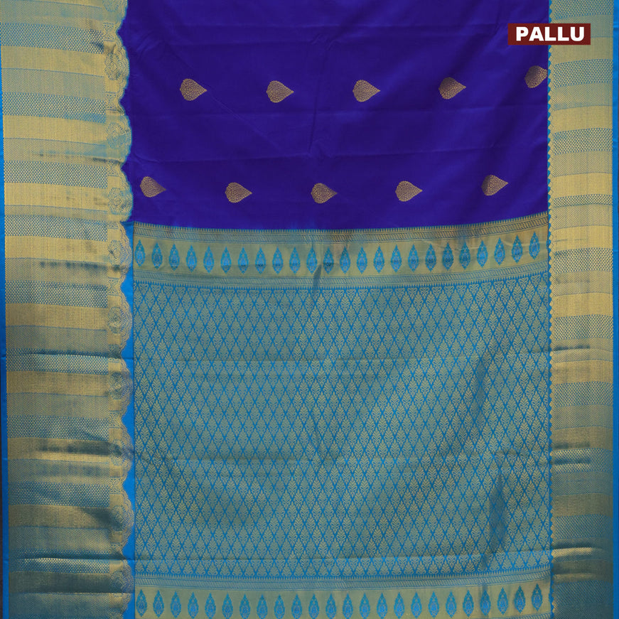 Semi kanjivaram silk saree blue and cs blue with zari woven buttas and zari woven korvai border