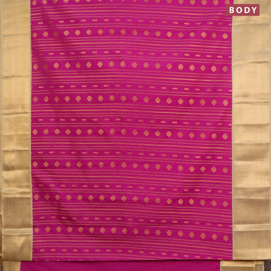 Semi kanjivaram silk saree magenta pink and sandal with allover zari weaves and zari woven korvai border