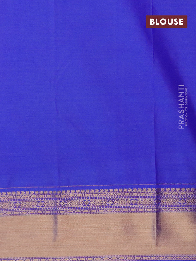 Semi kanjivaram silk saree pink and blue with allover zari weaves and zari woven korvai border