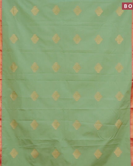 Semi kanjivaram silk saree pastel green and pink with zari woven buttas and zari woven korvai border