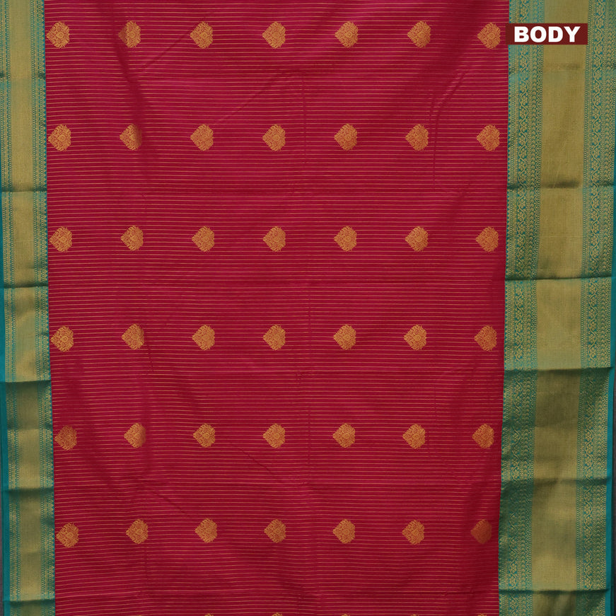 Semi kanjivaram silk saree dark pink and teal green with allover zari weaves & buttas and long zari woven korvai border