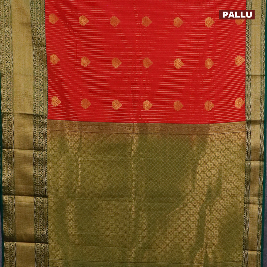 Semi kanjivaram silk saree red and dark green with allover zari weaves & buttas and long zari woven korvai border