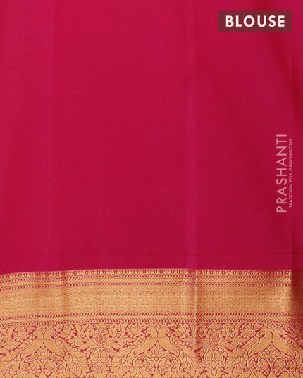 Semi kanjivaram silk saree lime green and pink with zari woven buttas and zari woven korvai border