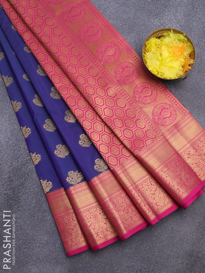 Semi kanjivaram silk saree dual shade of bluish green and pink with zari woven buttas and zari woven korvai border