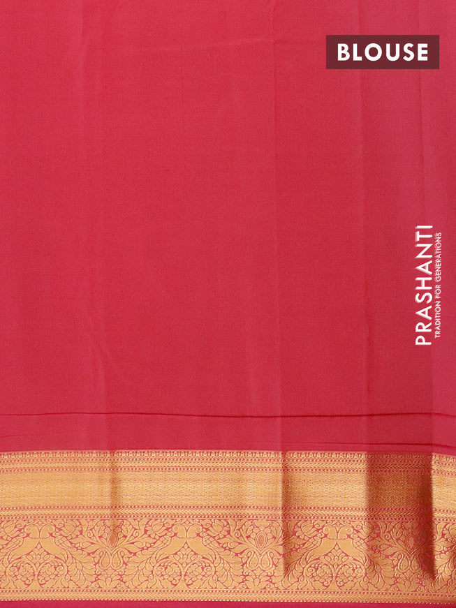 Semi kanjivaram silk saree dark green and pink with zari woven buttas and zari woven korvai border