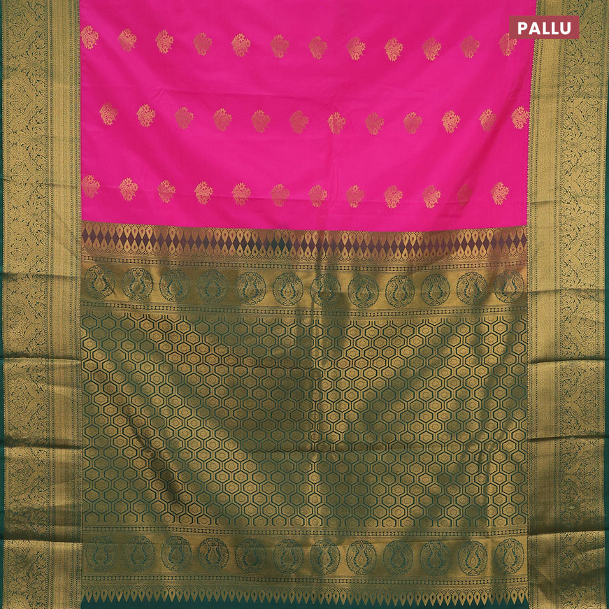 Semi kanjivaram silk saree pink and green with zari woven buttas and zari woven korvai border