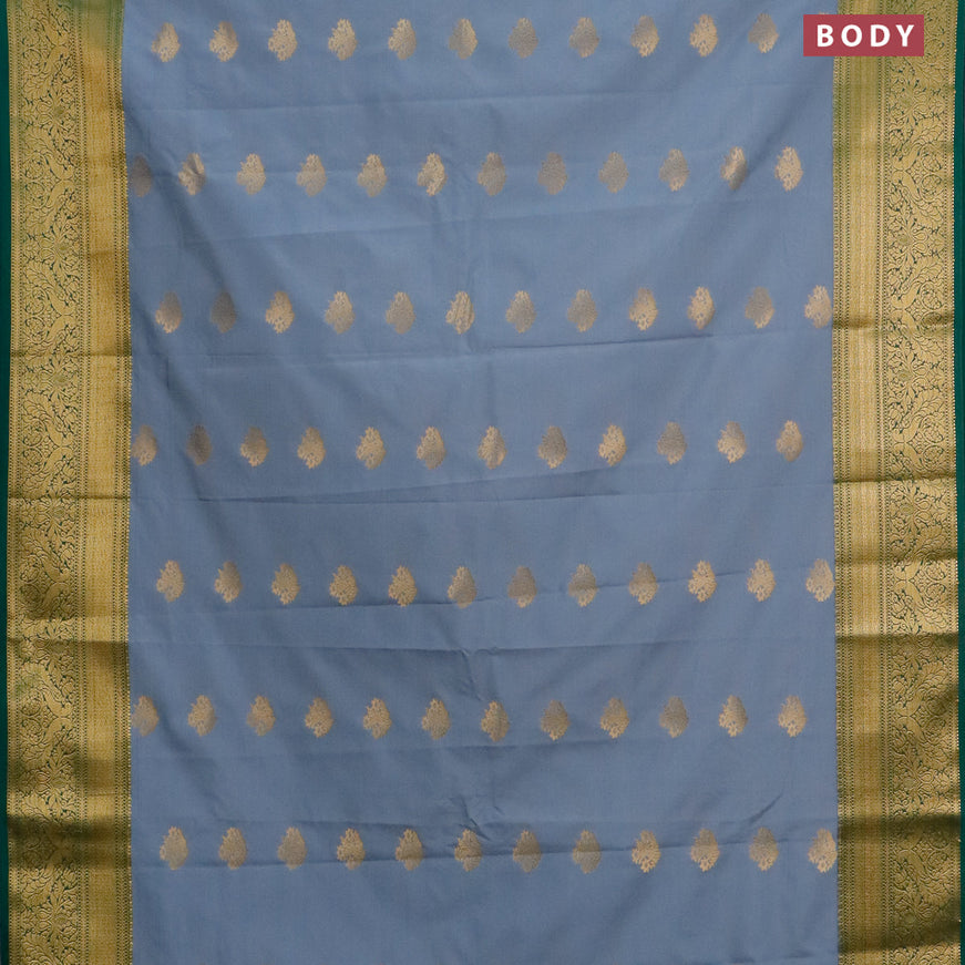 Semi kanjivaram silk saree grey and green with zari woven buttas and zari woven korvai border